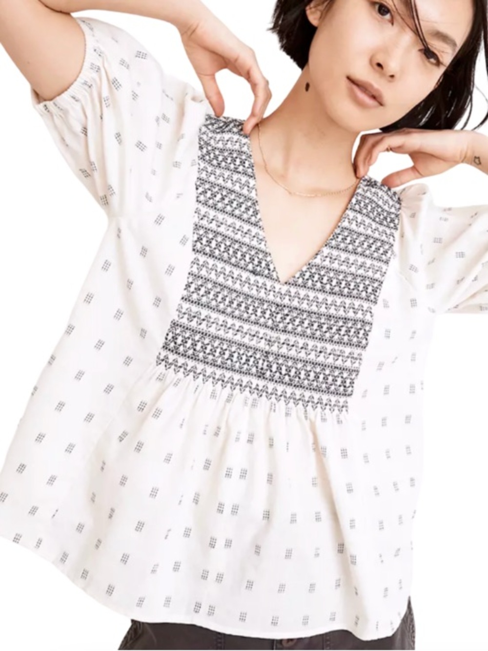 MADEWELL EMBROIDERED YOKE TOP